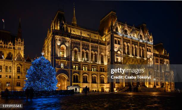 the country's christmas tree at kossuth square, budapest - kossuth tér stockfoto's en -beelden