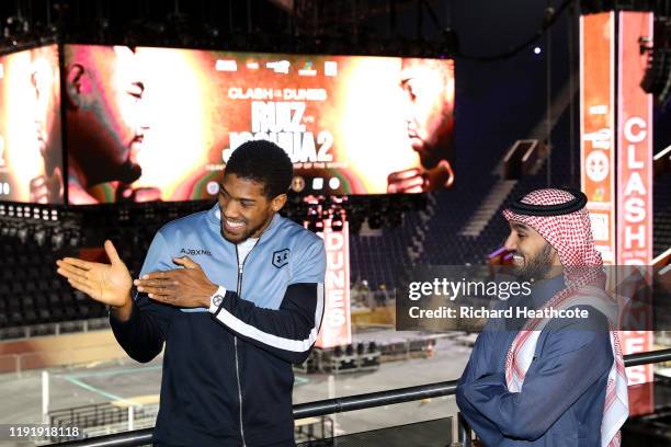 Anthony Joshua and HRH Prince Abdulaziz inside the Diriyah Arena during the Clash On The Dunes Press Conference at the Diriyah Arena on December 04,...