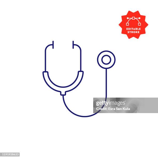 stockillustraties, clipart, cartoons en iconen met stethoscoop pictogram met bewerkbare lijn en pixel perfect. - medisch instrument