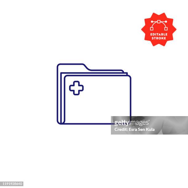 stockillustraties, clipart, cartoons en iconen met patiënt record folder icoon met bewerkbare lijn en pixel perfect. - medisch dossier