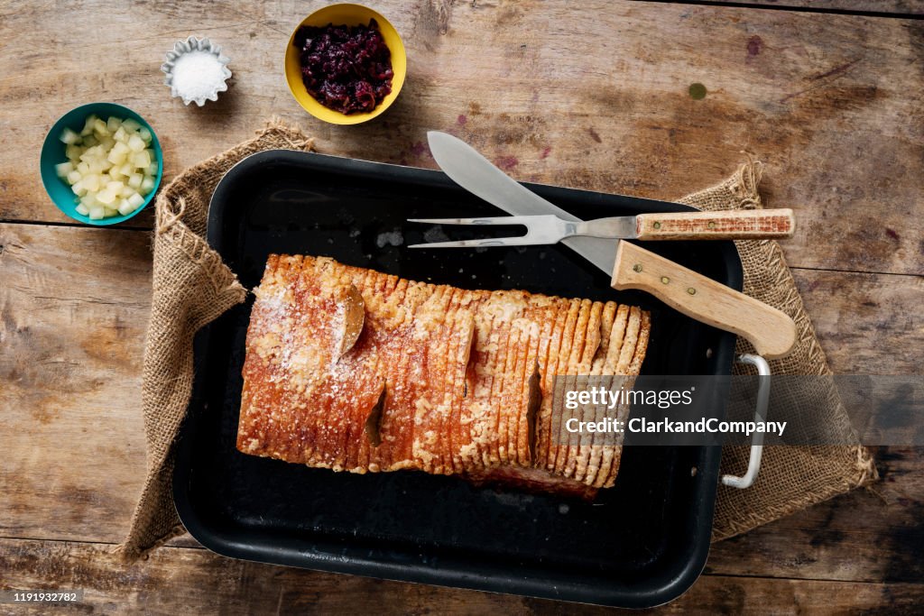 Traditional Danish dish of Flæskesteg or Roast Pork.