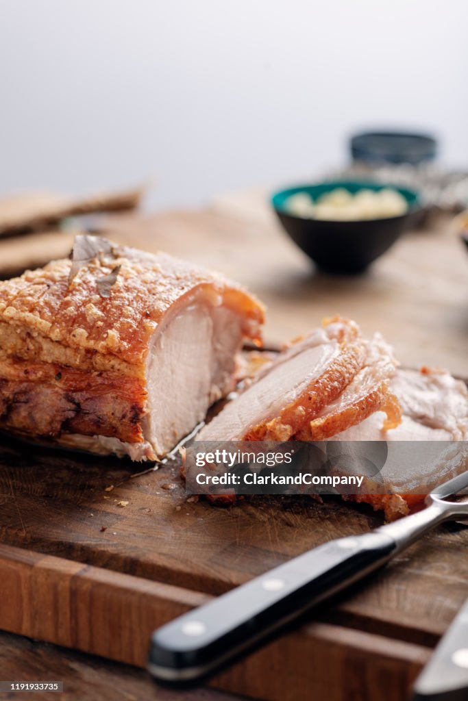 Traditional Danish dish of Flæskesteg or Roast Pork.