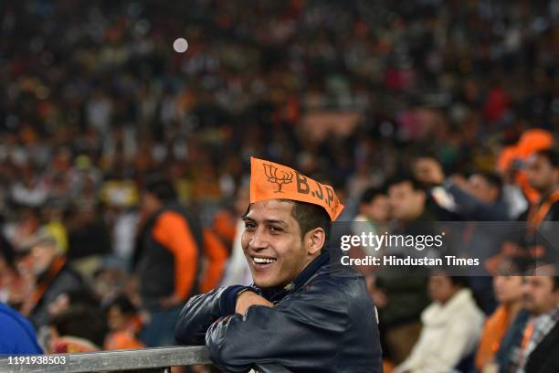 Bharatiya Janata Party's booth-level workers attend a rally at Indira Gandhi Indoor Stadium, on January 5, 2020 in New Delhi, India. Addressing party...