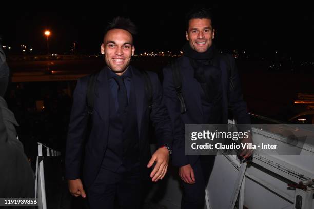 Lautaro Martínez and Antonio Candreva of FC Internazionale depart to Naples on January 5, 2020 in Naples, Italy.