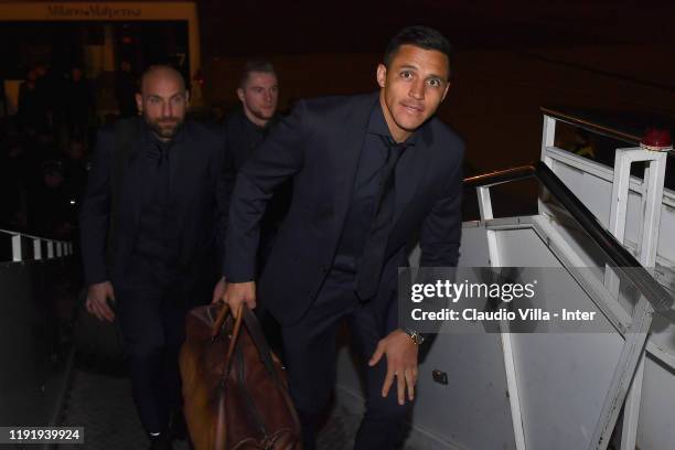 Alexis Sanchez of FC Internazionale departs to Naples on January 5, 2020 in Naples, Italy.