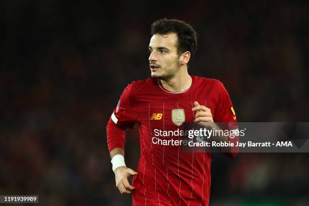 Pedro Chirivella of Liverpool during the FA Cup Third Round match between Liverpool and Everton at Anfield on January 5, 2020 in Liverpool, England.