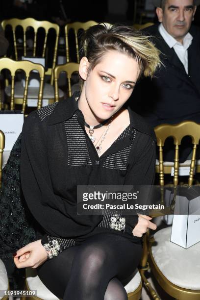Kristen Stewart attends Chanel Metiers d'art 2019-2020 show at Le Grand Palais on December 04, 2019 in Paris, France.