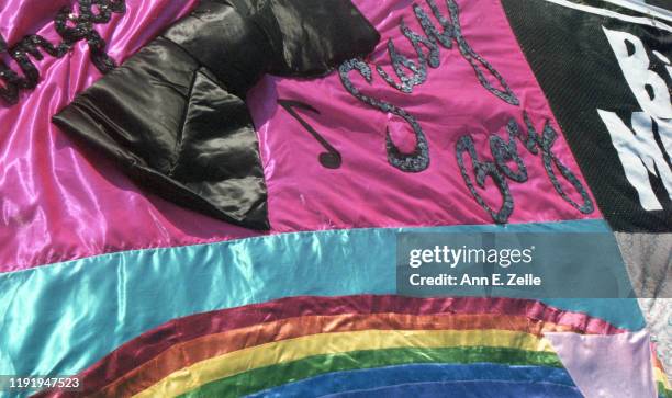 Close-up of panels in the NAMES Project AIDS Memorial Quilt as it is displayed on the National Mall, Washington DC, October 11, 1996. Among the...