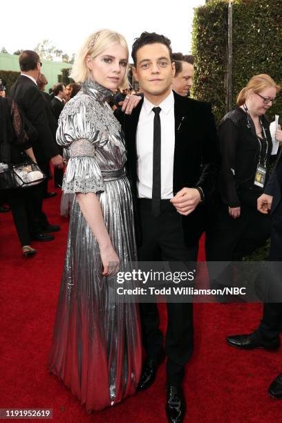 77th ANNUAL GOLDEN GLOBE AWARDS -- Pictured: Lucy Boynton and Rami Malek arrive to the 77th Annual Golden Globe Awards held at the Beverly Hilton...