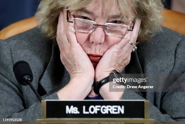 Rep. Zoe Lofgren listens as constitutional scholars testify before the House Judiciary Committee in the Longworth House Office Building on Capitol...