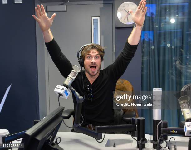 Ian Somerhalder visits 'Radio Andy' with Andy Cohen at the SiriusXM Studios on December 04, 2019 in New York City.