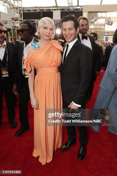 77th ANNUAL GOLDEN GLOBE AWARDS -- Pictured: Michelle Williams and Thomas Kail arrive to the 77th Annual Golden Globe Awards held at the Beverly...