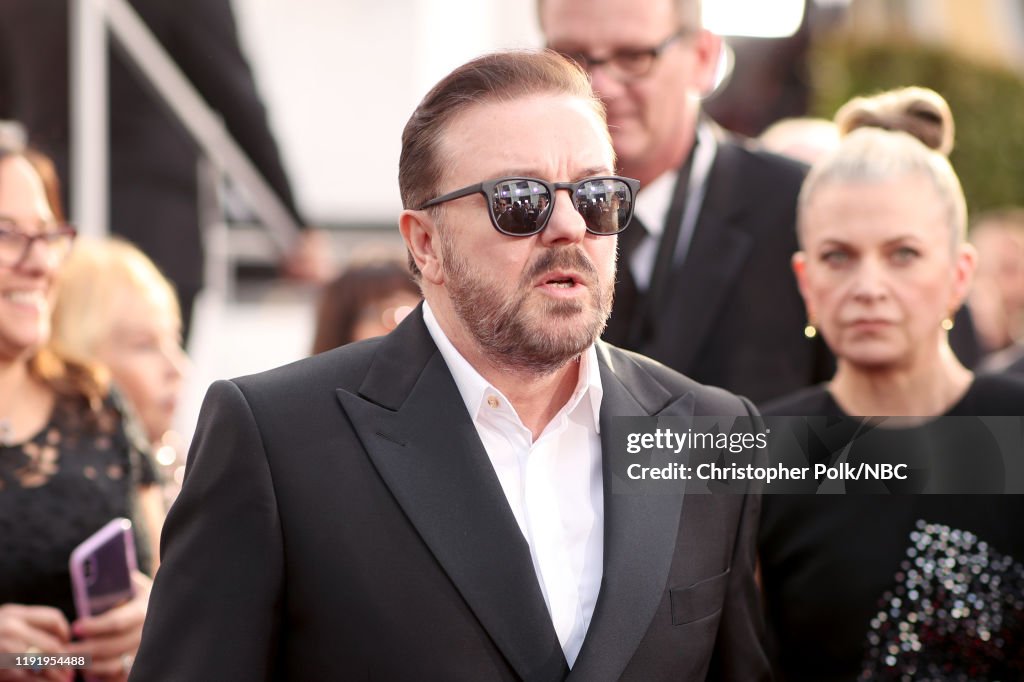 77th ANNUAL GOLDEN GLOBE AWARDS -- Pictured: Ricky Gervais arrives to