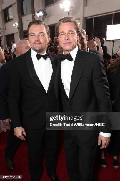 77th ANNUAL GOLDEN GLOBE AWARDS -- Pictured: Leonardo DiCaprio and Brad Pitt arrive to the 77th Annual Golden Globe Awards held at the Beverly Hilton...