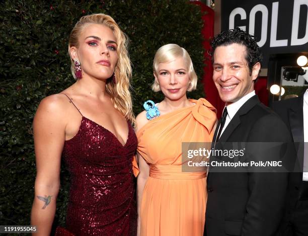77th ANNUAL GOLDEN GLOBE AWARDS -- Pictured: Busy Philipps, Michelle William and Thomas Kail arrive to the 77th Annual Golden Globe Awards held at...