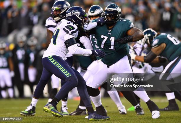 Philadelphia Eagles Offensive Tackle Jason Peters blocks Seattle Seahawks Defensive End Ziggy Ansah in the first half during the NFL Playoff Game...