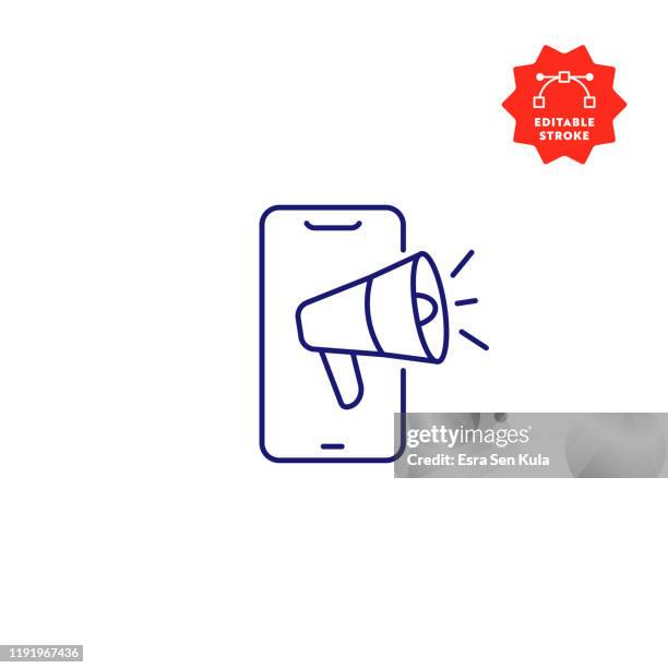 mobile marketing single line icon with editable stroke and pixel perfect. - social media logos eps stock illustrations