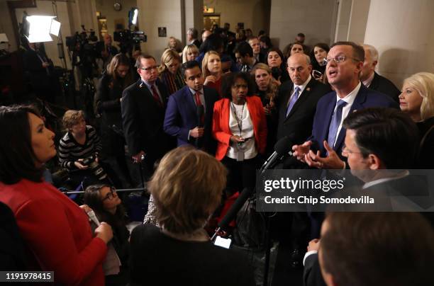 House Judiciary Committee ranking member Doug Collins speaks to members of the press at the conclusion of an impeachment hearing where constitutional...