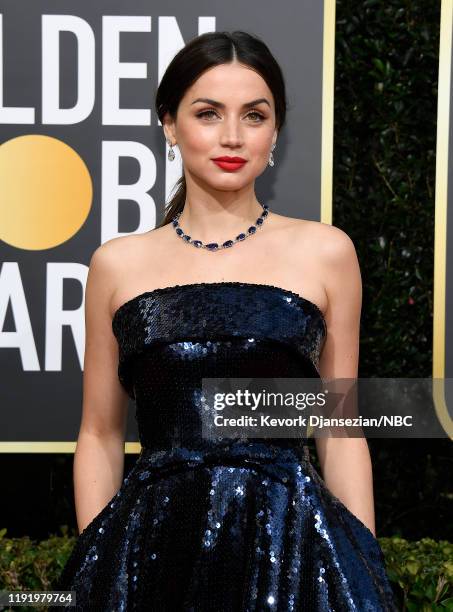 77th ANNUAL GOLDEN GLOBE AWARDS -- Pictured: Ana de Armas arrives to the 77th Annual Golden Globe Awards held at the Beverly Hilton Hotel on January...