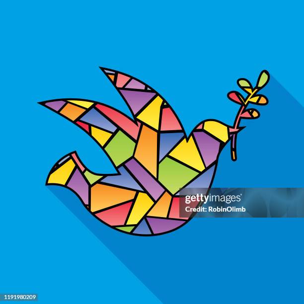 stained glass peace dove icon - stained glass stock illustrations