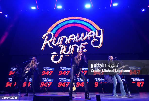 Hannah Mulholland, Naomi Cooke and Jennifer Wayne of Runaway June perform on stage during “Stars and Strings,” a RADIO.COM Event, at Barclays Center...
