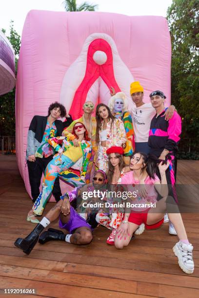 Miranda Makaroff and guests attend the Desigual X Miranda Makaroff sexhibition cocktail party during Art Basel Miami Beach 2019 at Nautilus Hotel on...