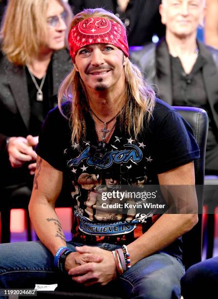 Bret Michaels appears onstage at a press conference with M�ötley Crüe, Def Leppard and Poison announcing their 2020 Stadium Tour on December 04, 2019...