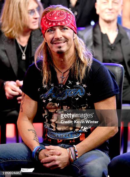Bret Michaels appears onstage at a press conference with Mötley Crüe, Def Leppard and Poison announcing their 2020 Stadium Tour on December 04, 2019...