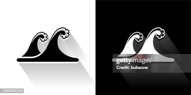 tsunami black and white icon with long shadow - tidal wave stock illustrations
