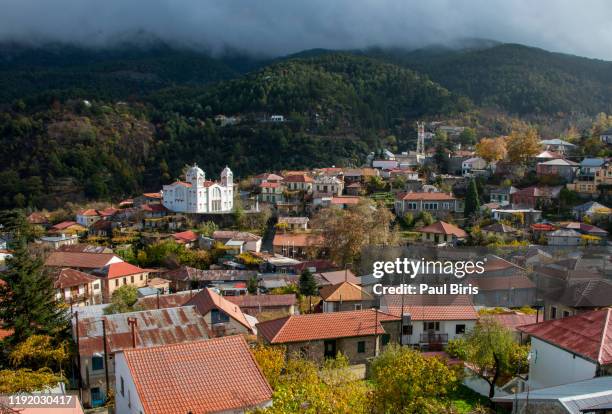 cyprus, troodos mountains, marathasa valley, pedoulas and orthodox church of saint michael the archangel - cypriot culture foto e immagini stock