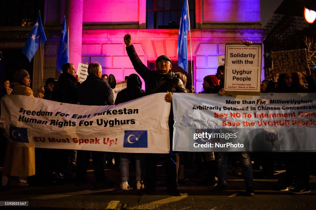 Uighur Rights Activists Demonstrate Outside Chinese Embassy In London