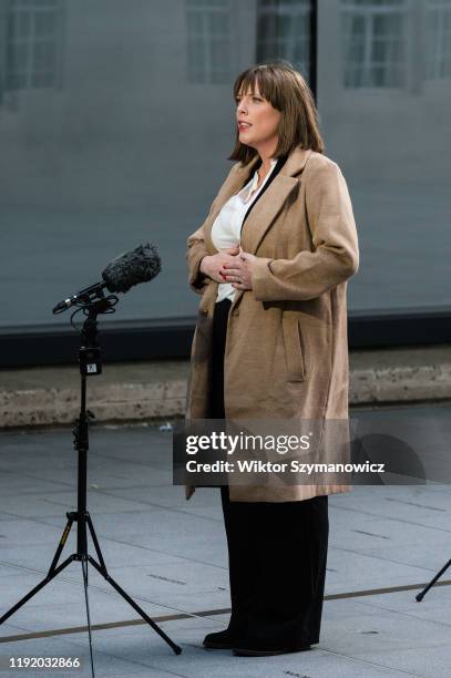 Labour Party MP Jess Phillips speaks to the media outside the BBC Broadcasting House in central London after appearing on The Andrew Marr Show on 05...