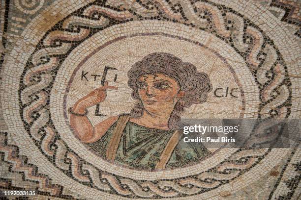 house of eustolios mosaics details , ancient town kourion , cyprus - mosaic greek stock pictures, royalty-free photos & images