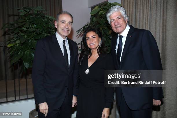 Politician Jean-Francois Cope, his wife Nadia Cope and President of the Pasteur-Weizmann Council Maurice Levy attend the Gala evening of the...