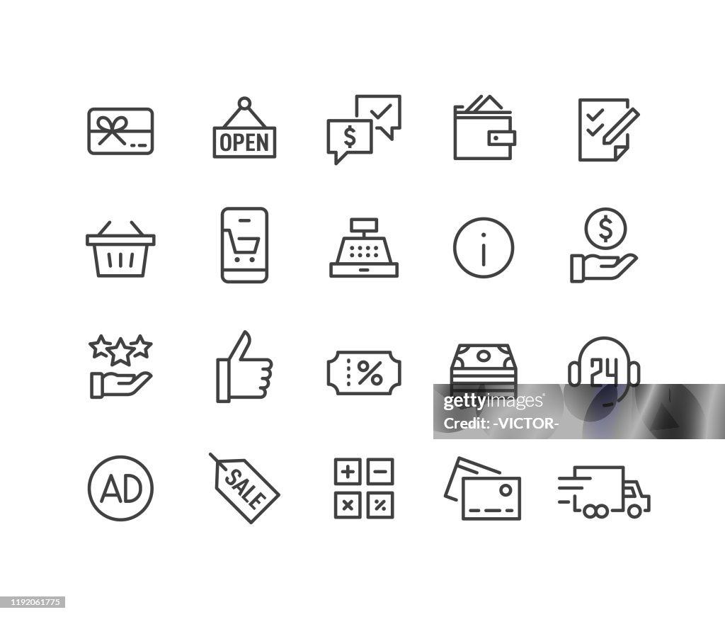 Ensemble d'icônes d'achats - Série classique de ligne