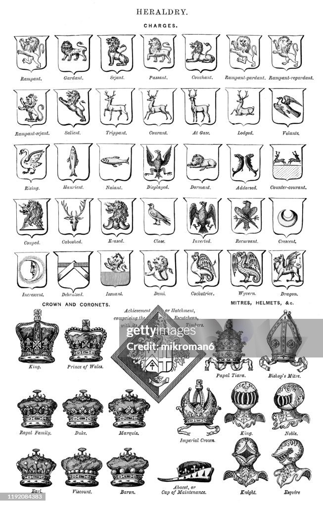 Heraldry. Antique Illustration, Popular Encyclopedia Published 1894