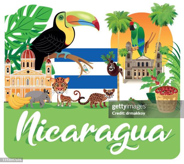 nicaragua travel, managua, leon, masaya, chinandega, matagalpa, esteli, granada, jinotega, el viejo, new guinea, sandino city, juigalpa, tipitapa, bluefields, diriamba, ocotal, puerto cabezas, chichigalpa, rivas, - granada nicaragua stock illustrations