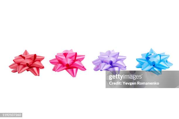 gift bows in assorted colours, isolated on white background - tied bow stock pictures, royalty-free photos & images