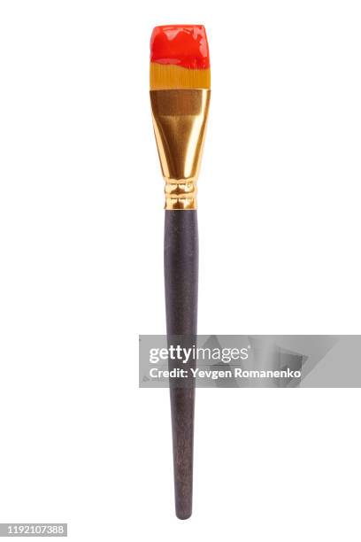 brush with red paint isolated on white background - paintbrush stock pictures, royalty-free photos & images