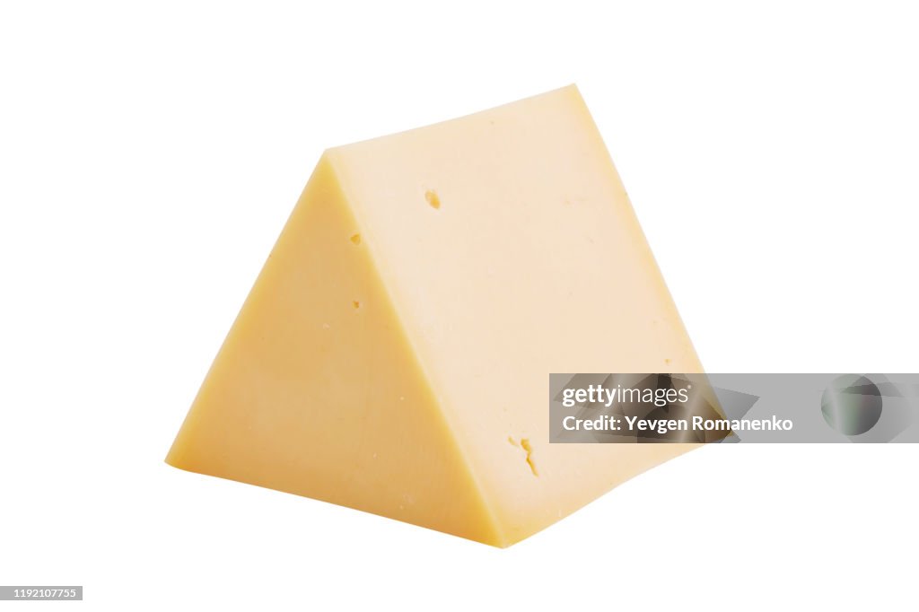 Triangle cheese chunk isolated on white background