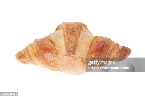 fresh crusty croissant isolated on white background - croissant white background stockfoto's en -beelden