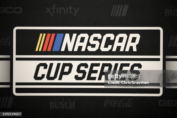 View of the new NASCAR Cup Series logo with Premier Partners Busch Beer, Coca-Cola, GEICO and Xfinity on December 05, 2019 in Nashville, Tennessee.