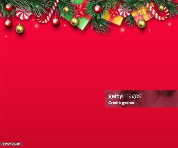 illustrazioni stock, clip art, cartoni animati e icone di tendenza di carta natalizia rossa decorata - festività pubblica