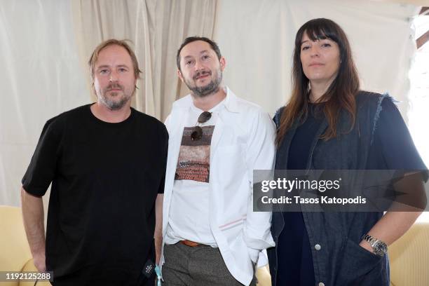 Sterling Ruby, Alex Gartenfeld and Eva Respini attend as Soho Beach House Hosts In Conversation: Sterling Ruby at Soho Beach House on December 05,...