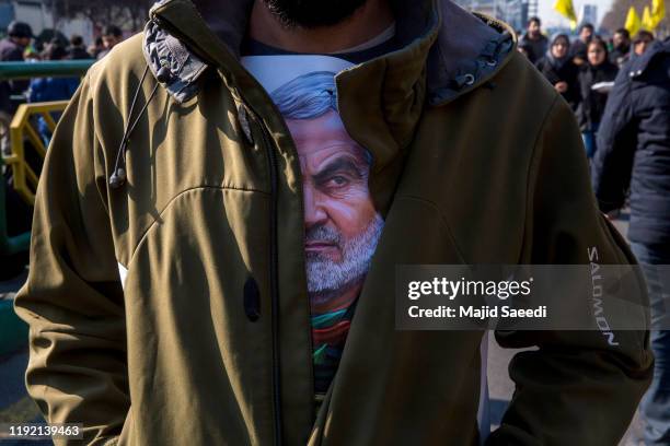 Mourners attend a funeral ceremony of Iranian Major General Qassem Soleimani and others who were killed in Iraq by a U.S. Drone strike on January 6,...