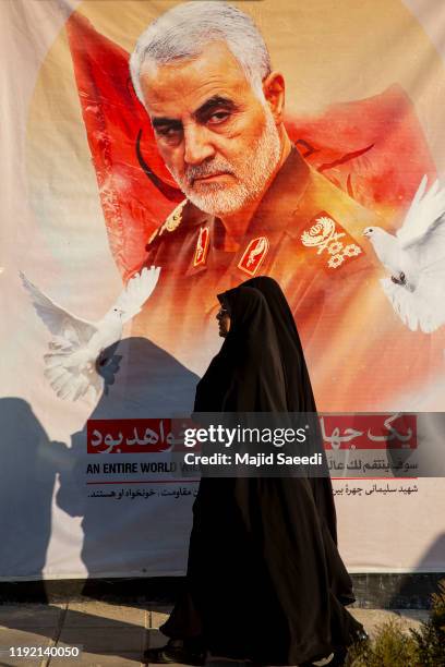 Mourners attend a funeral ceremony of Iranian Major General Qassem Soleimani and others who were killed in Iraq by a U.S. Drone strike on January 6,...