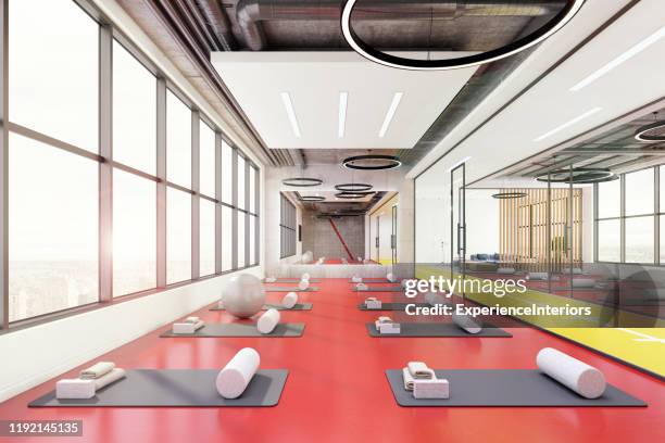 contemporary yoga room interior - yoga studio stock pictures, royalty-free photos & images