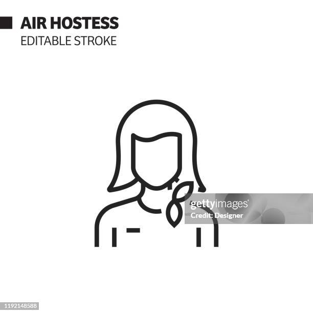 stockillustraties, clipart, cartoons en iconen met air hostess lijn pictogram, overzicht vector symbool illustratie. pixel perfect, bewerkbare lijn. - air stewardess