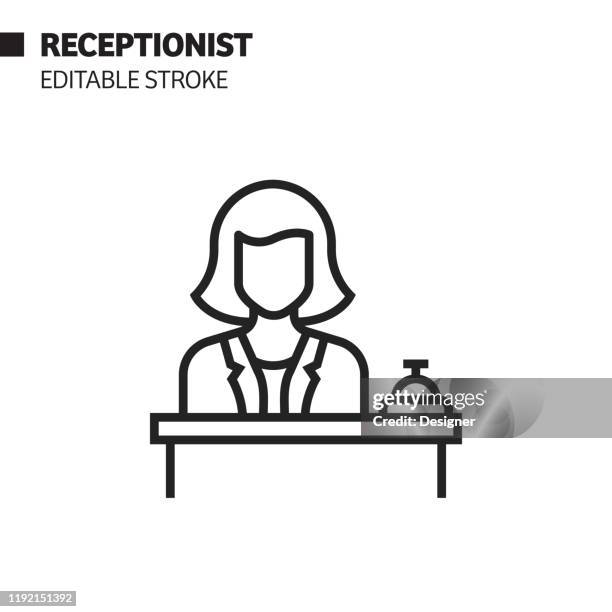 ilustrações, clipart, desenhos animados e ícones de ícone da linha da recepcionista, ilustração do símbolo do vetor do esboço. pixel perfeito, curso editável. - recepcionista