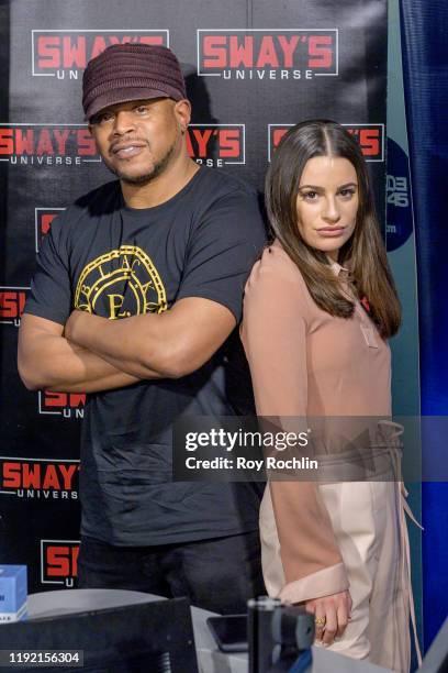 Host Sway Calloway with Lea Michele as she visits "Sway's Universe" at SiriusXM Studios on December 05, 2019 in New York City.